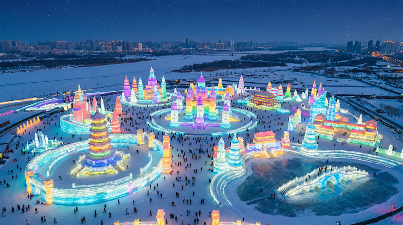 麻豆官网哈尔滨冰雪大世界航拍视频
